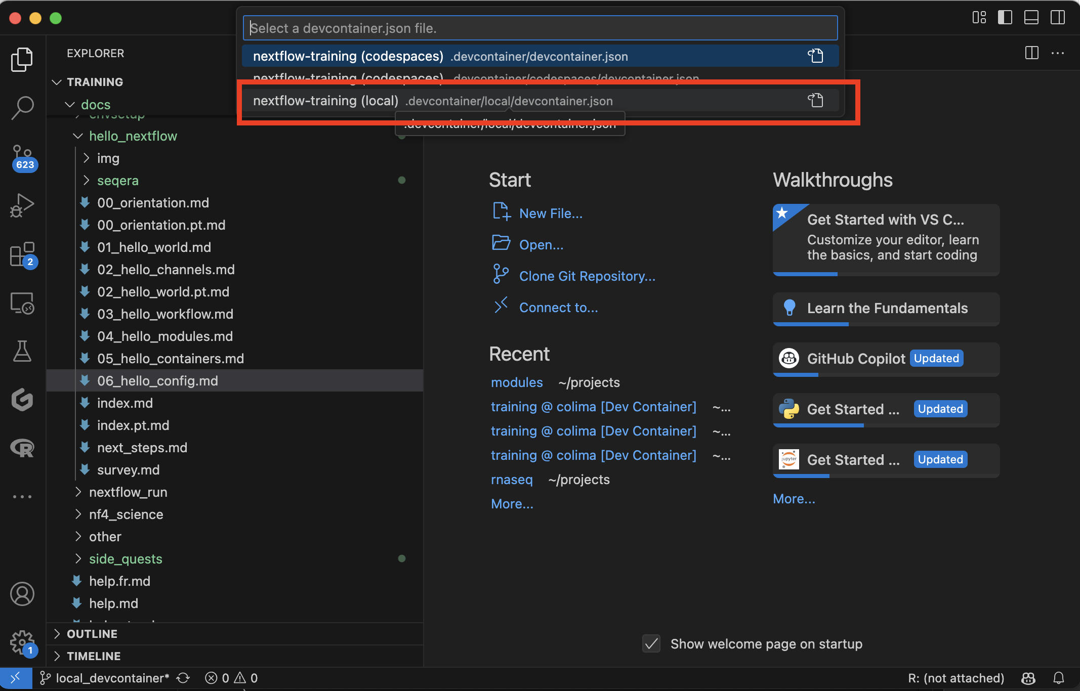 Selecting local configuration